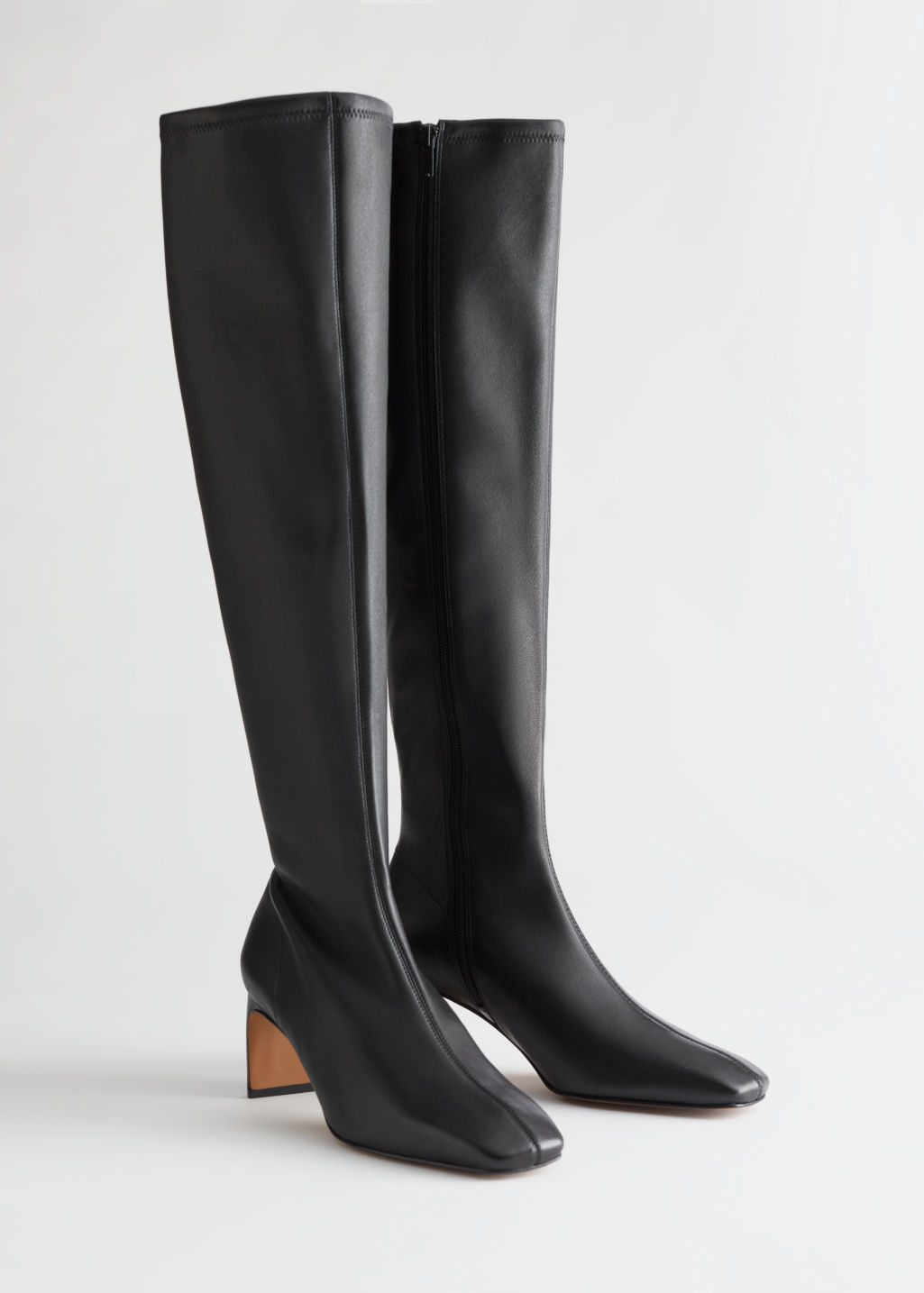 Tall Leather Sock Boots - Black - Knee high boots - & Other Stories - Click Image to Close