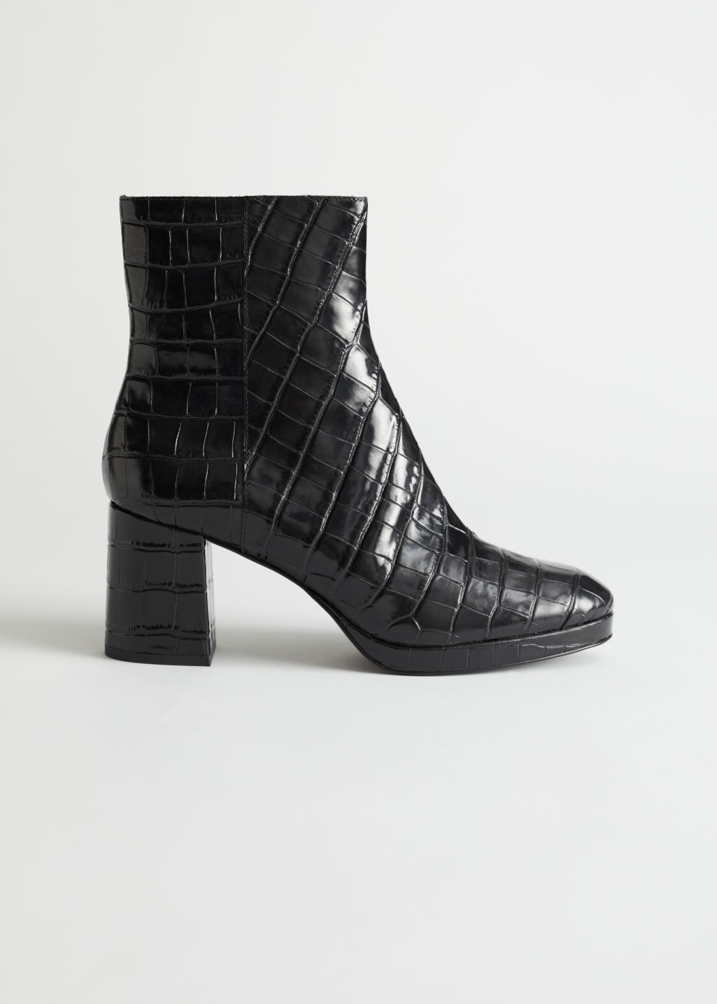 Croc Leather Platform Boots - Black - Ankleboots - & Other Stories - Click Image to Close