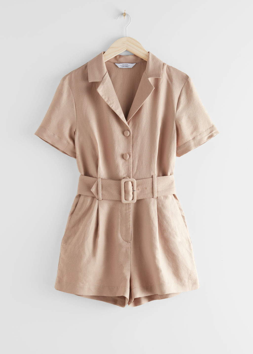 Belted Linen-Blend Romper - Beige - Jumpsuits & Playsuits - & Other Stories - Click Image to Close
