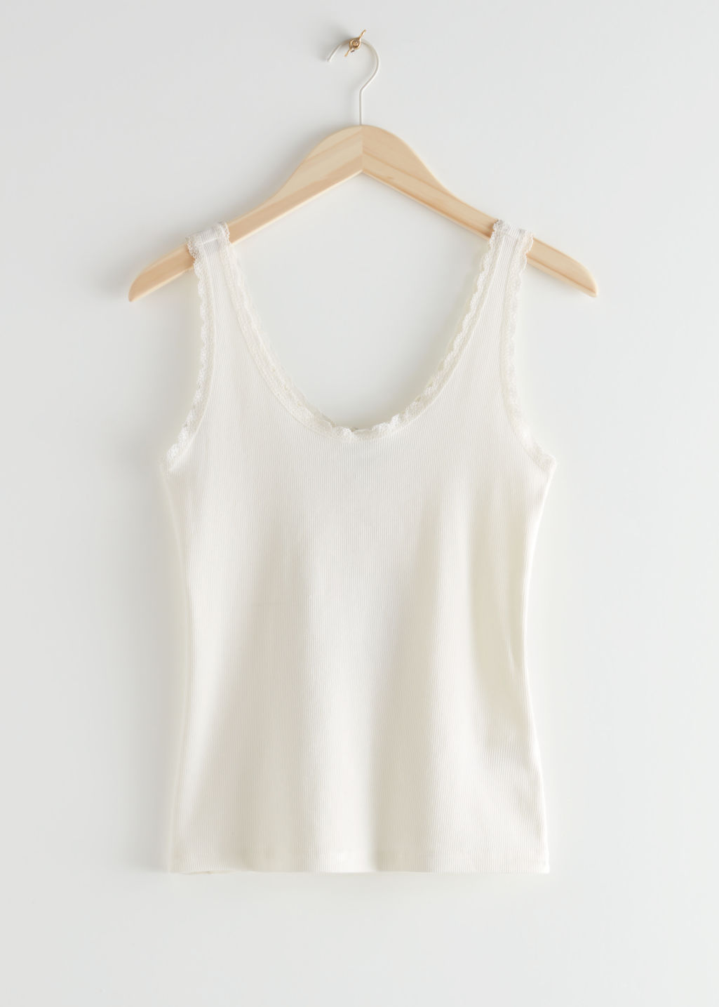 Lace Trim Ribbed Tank Top - White - Tops & T-shirts - & Other Stories