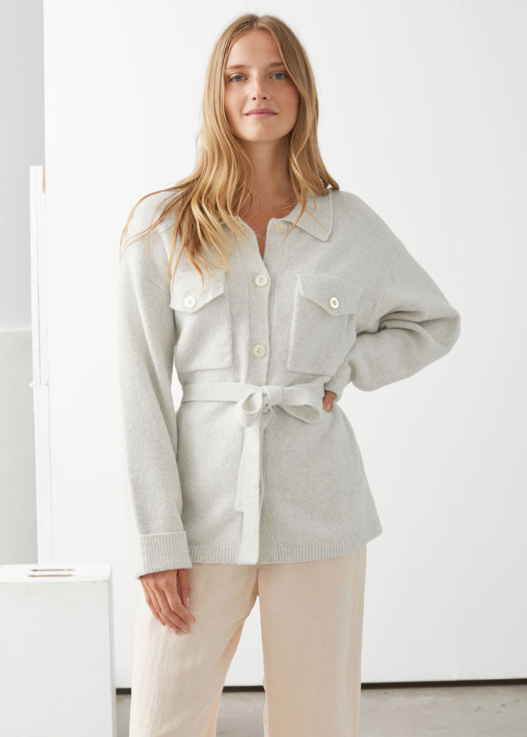 Oversized Belted Shirt Cardigan - Off White - Cardigans - & Other Stories