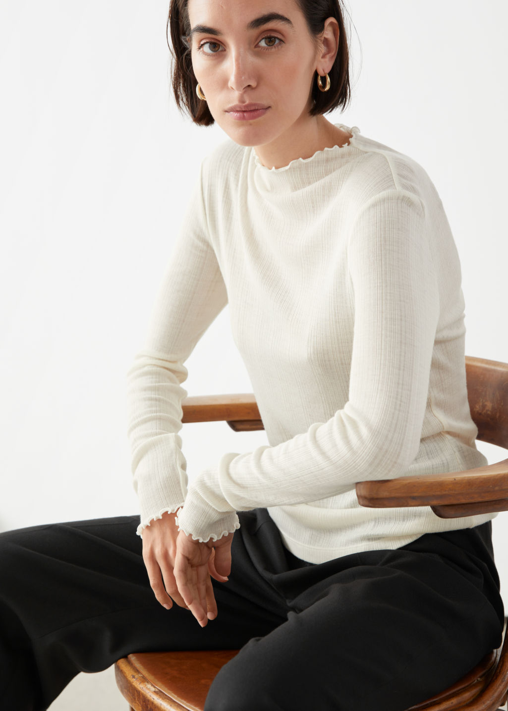 Fitted Merino Blend Knit Top - White - Tops & T-shirts - & Other Stories