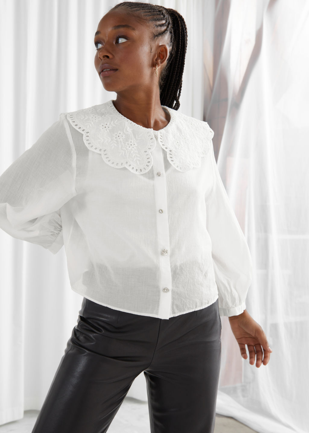 Button Up Crochet Collar Blouse - White - Blouses - & Other Stories