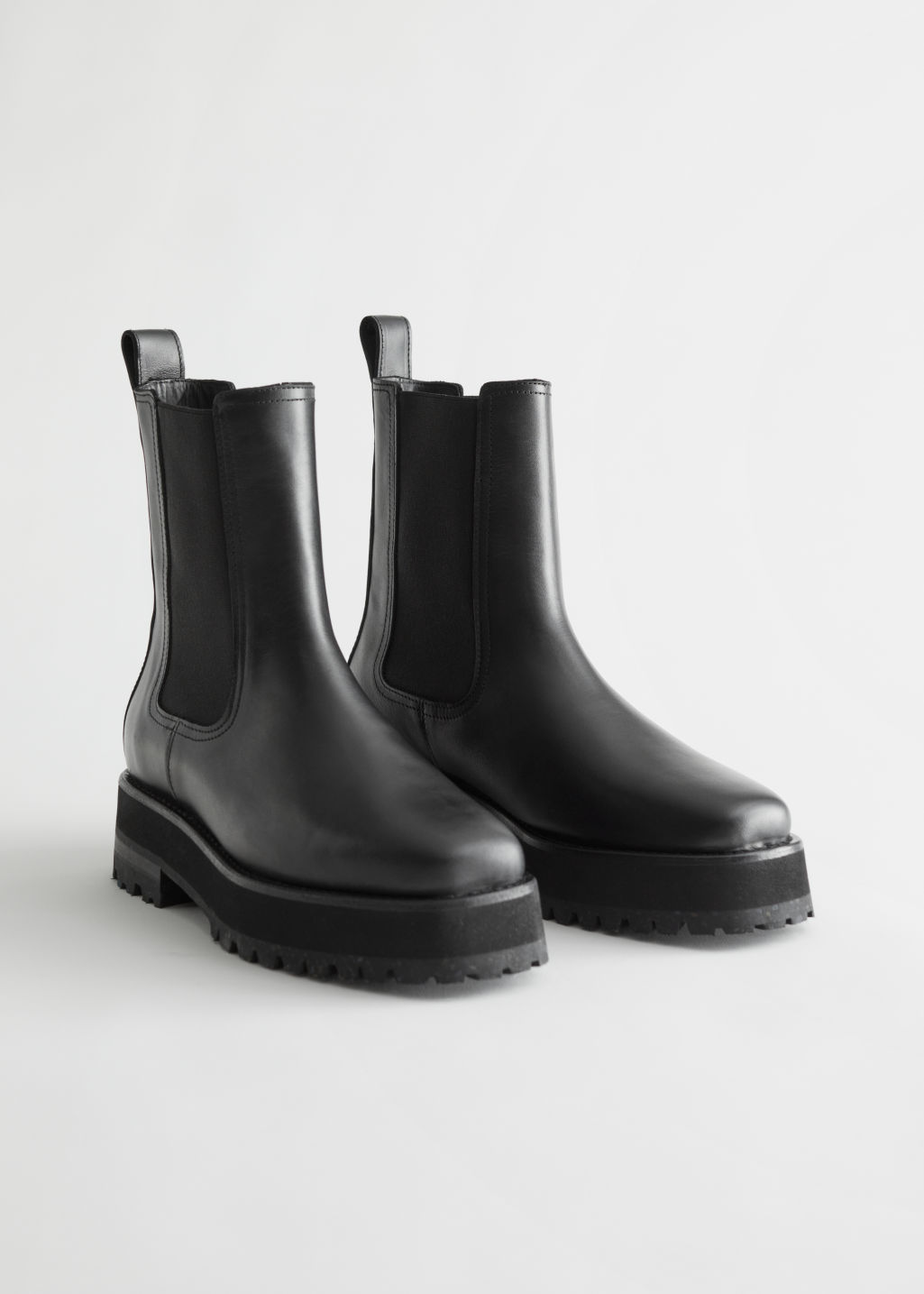 Squared Toe Leather Chelsea Boots - Black - Boots - & Other Stories