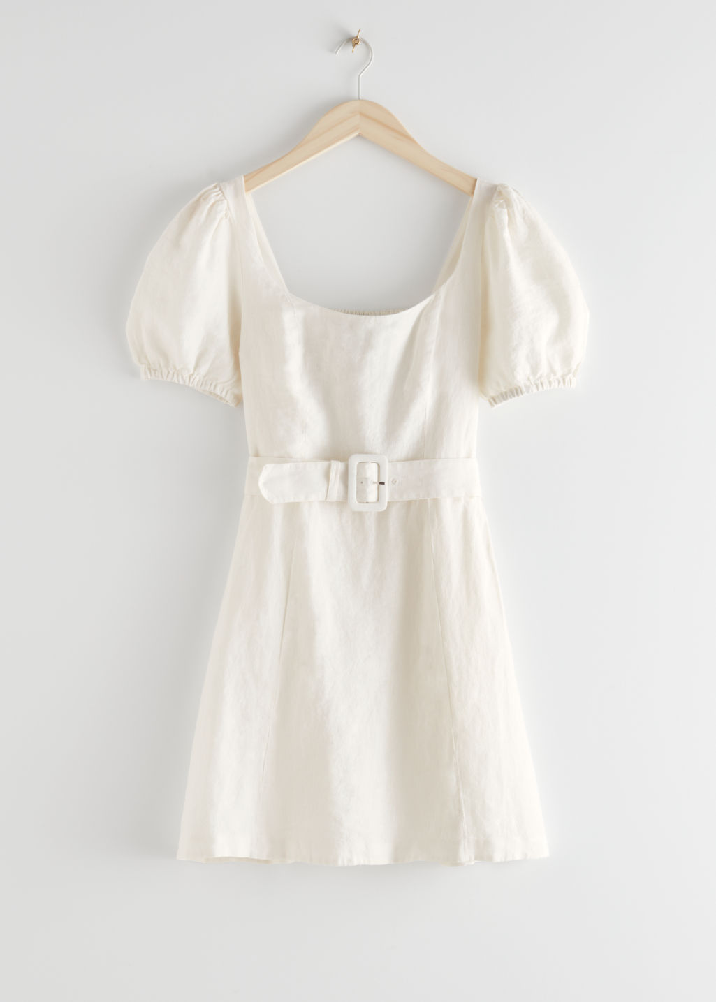 Linen Puff Sleeve Mini Dress - White - Mini dresses - & Other Stories - Click Image to Close