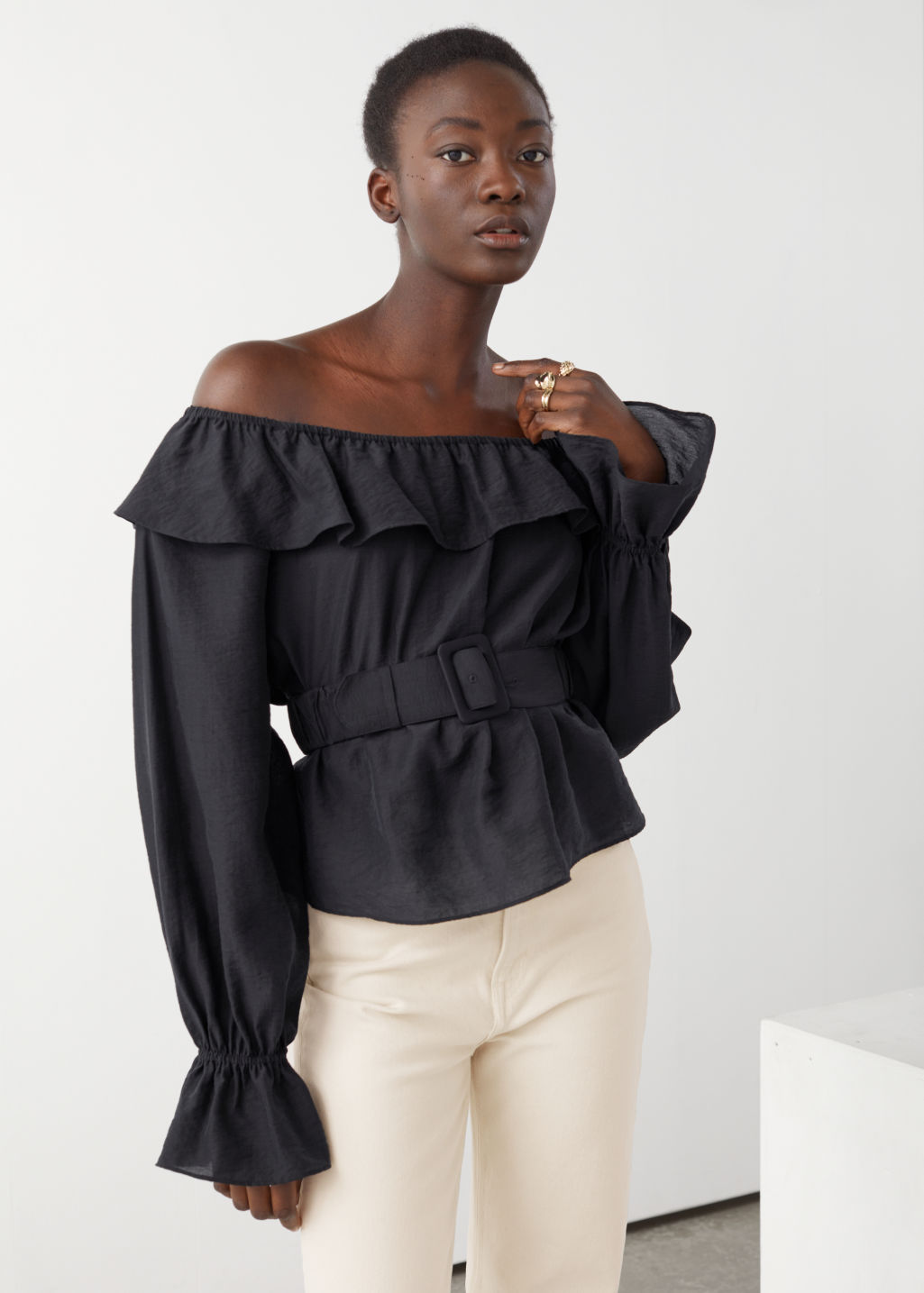 Belted Ruffle Top - Black - Blouses - & Other Stories