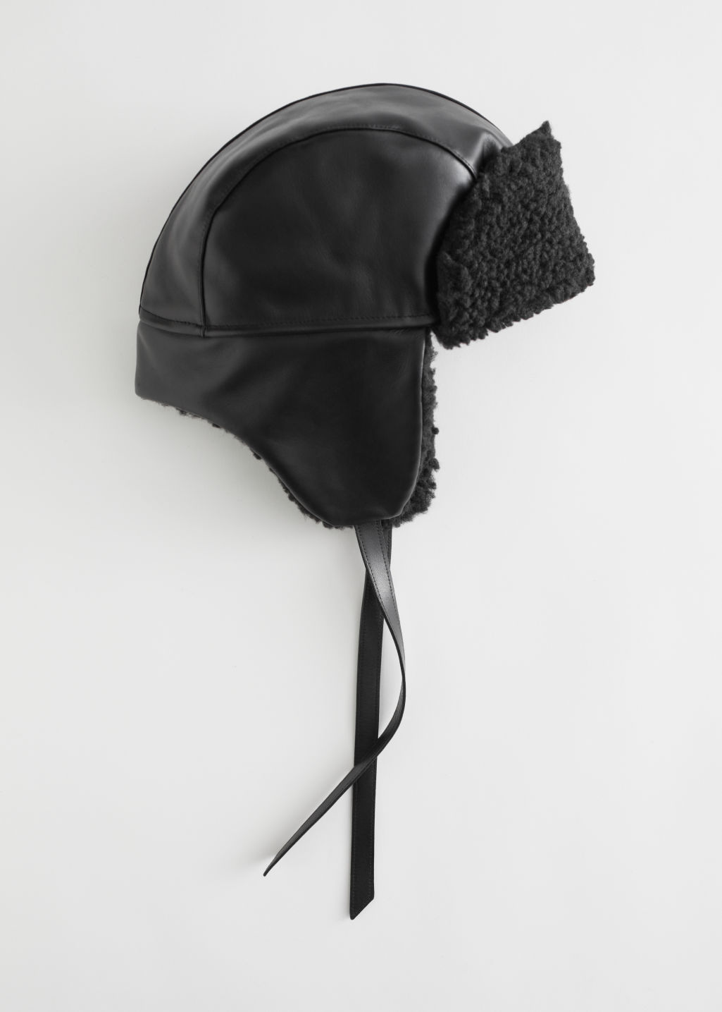Leather Shearling Lined Trapper Hat - Black - Hats - & Other Stories