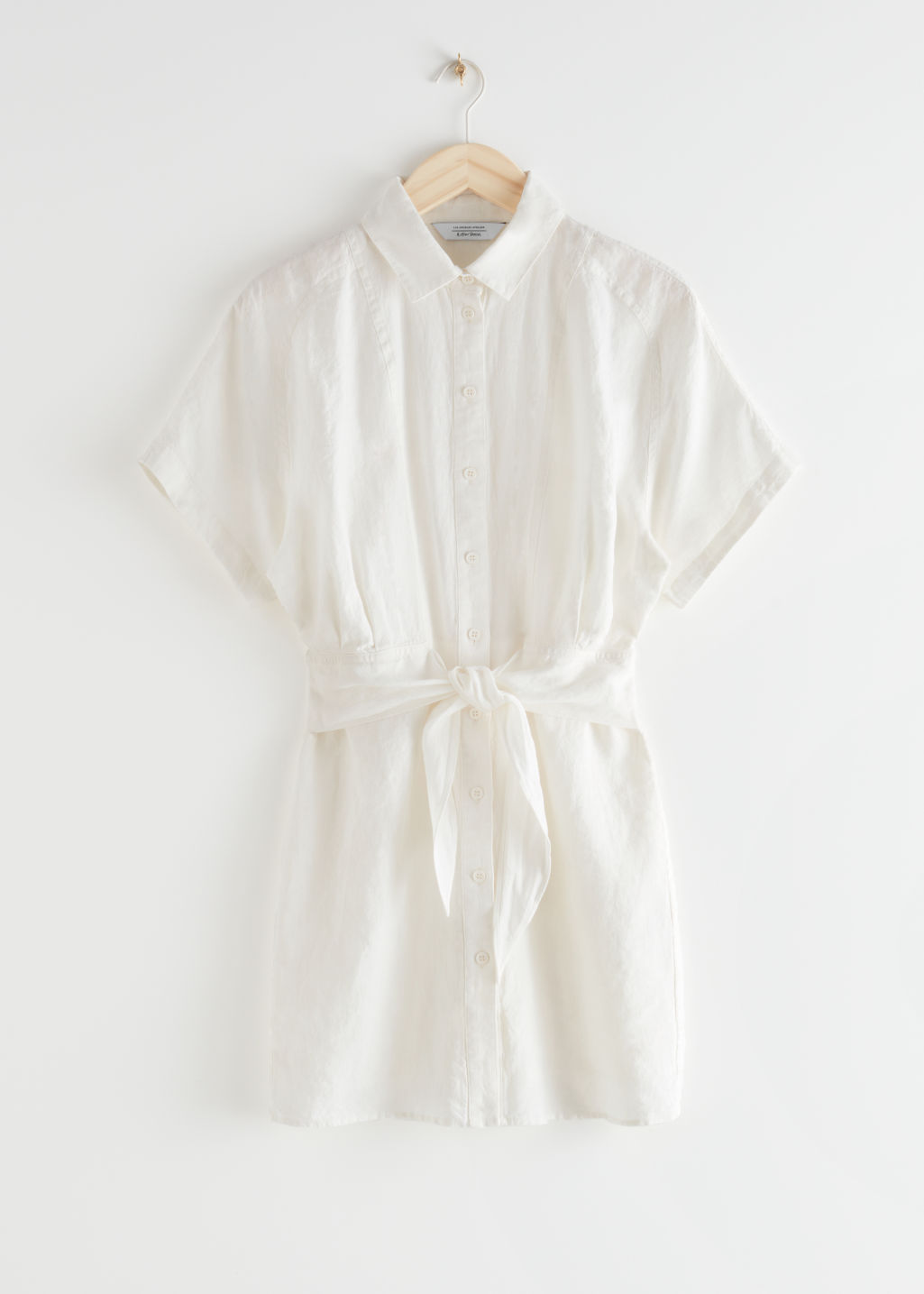 Belted Linen Mini Dress - White - Mini dresses - & Other Stories - Click Image to Close