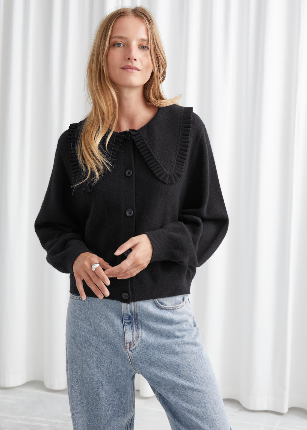 Statement Collar Wool Knit Cardigan - Black - Cardigans - & Other Stories - Click Image to Close