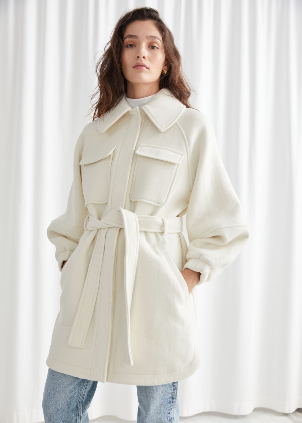 Belted Oversized Utility Pocket Jacket - White - Jackets - & Other Stories - Click Image to Close
