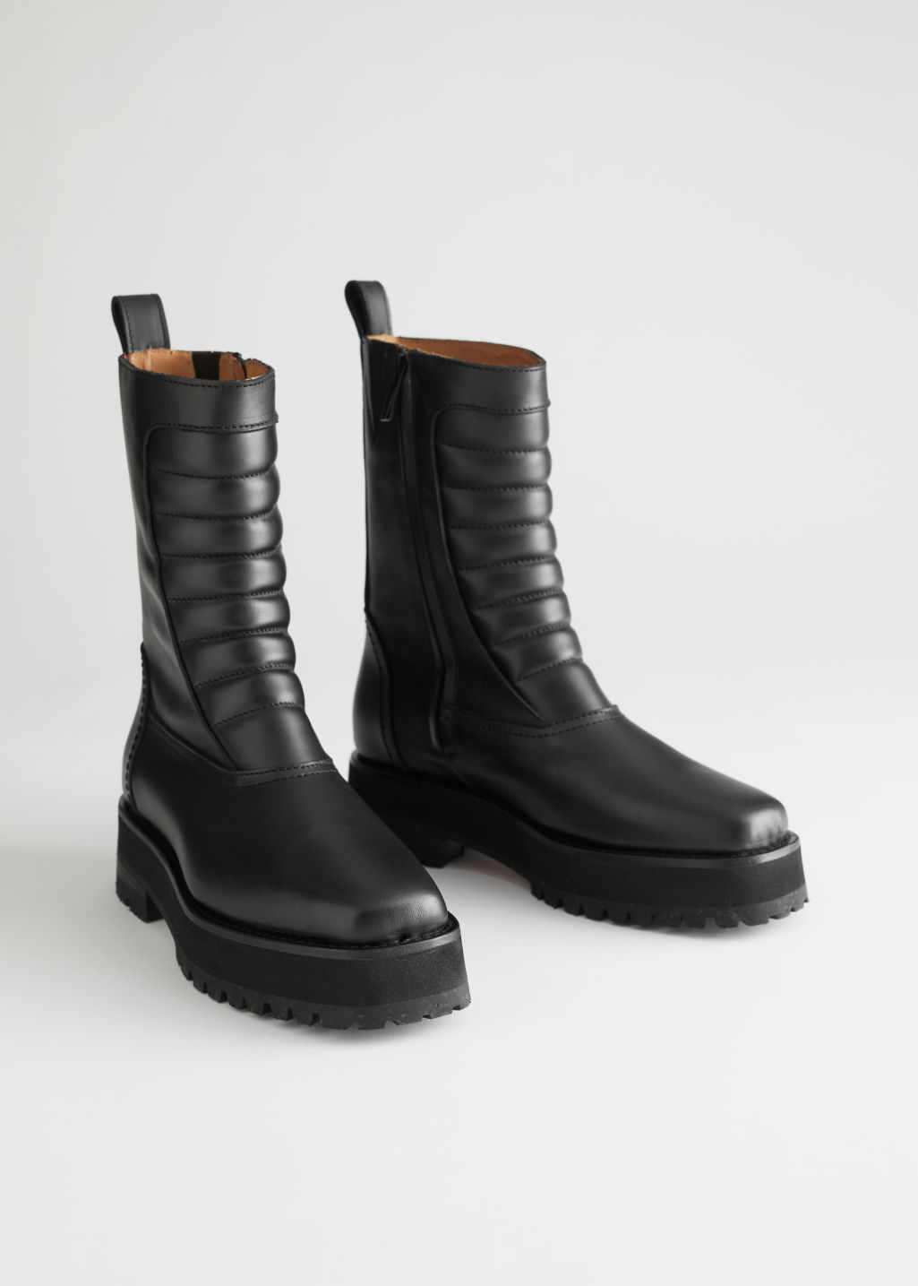Square Toe Leather Biker Boots - Black - Winterboots - & Other Stories - Click Image to Close