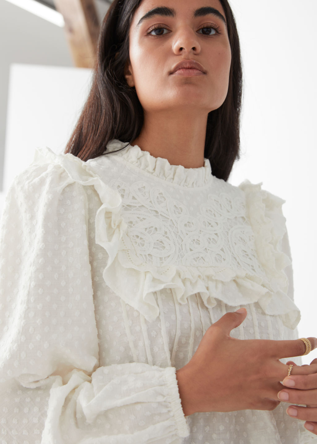 Embroidered Ruffle Blouse - White - Blouses - & Other Stories - Click Image to Close