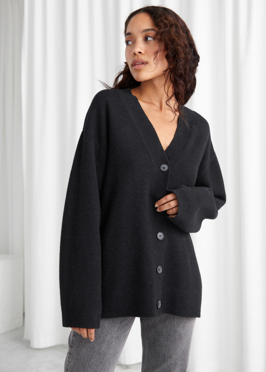 Oversized Button Up Cardigan - Black - Cardigans - & Other Stories - Click Image to Close