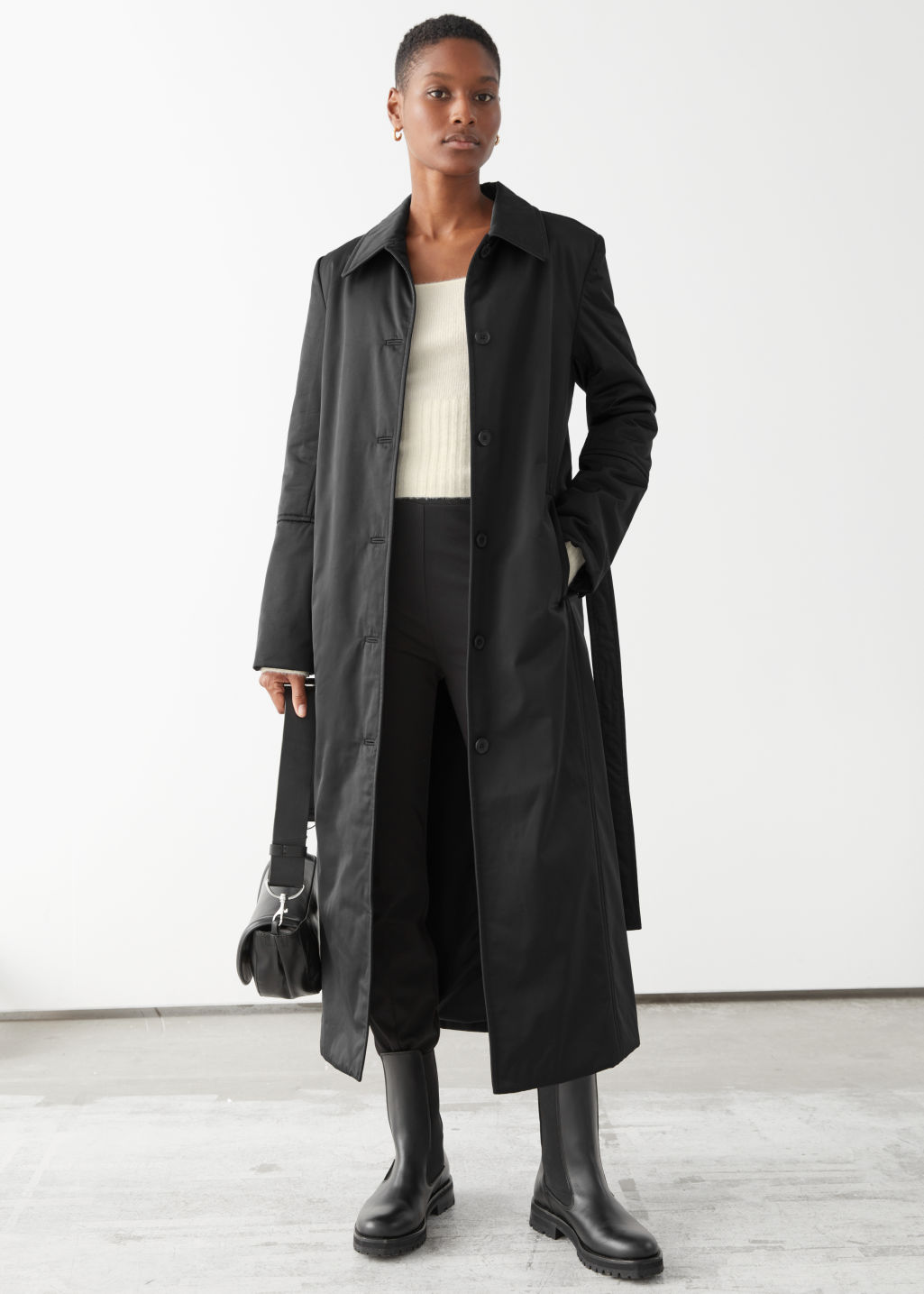 Fitted Belted Padded Coat - Black - Jackets - & Other Stories