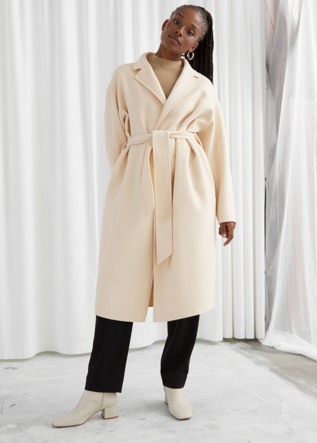 Belted Wool Blend Coat - Beige - Jackets & Coats - & Other Stories - Click Image to Close