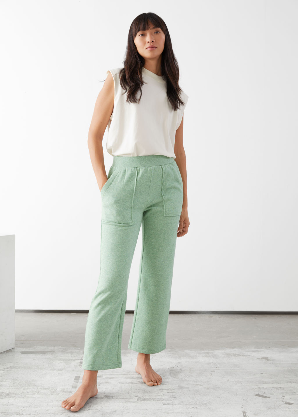 Relaxed Jersey Trousers - Green Melange - Trousers - & Other Stories