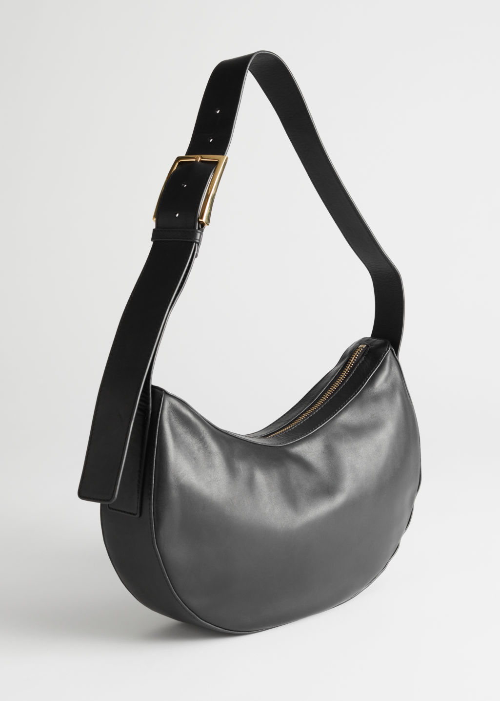 Buckled Strap Leather Shoulder Bag - Black - Shoulderbags - & Other Stories