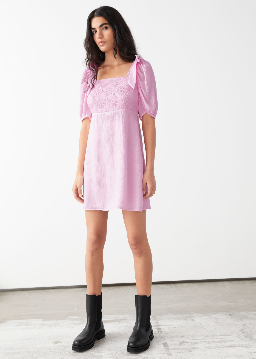 Fitted Puff Sleeve Mini Dress - Pink - Mini dresses - & Other Stories