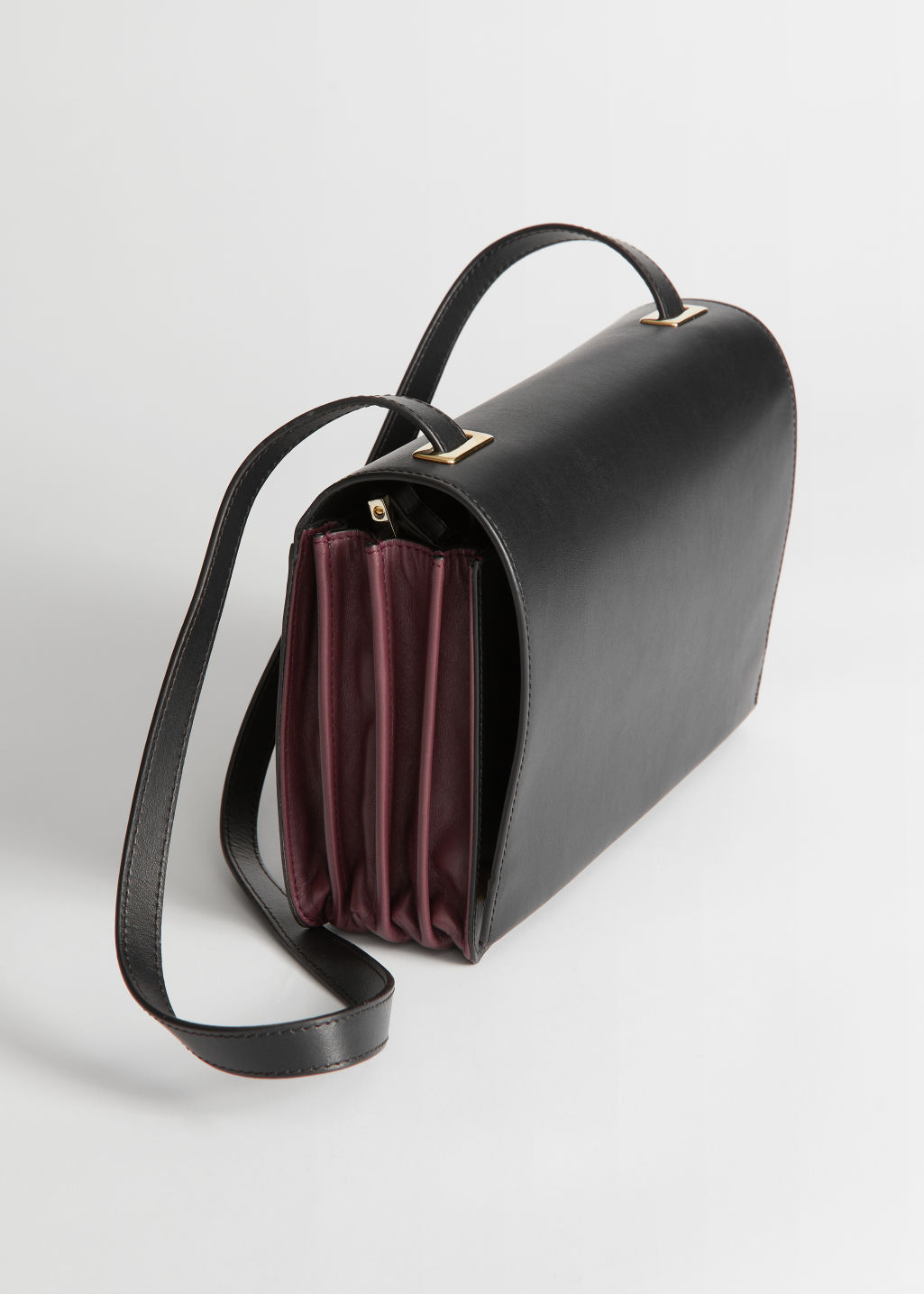 Duo Tone Leather Crossbody Bag - Black, Burgundy - Shoulderbags - & Other Stories - Click Image to Close