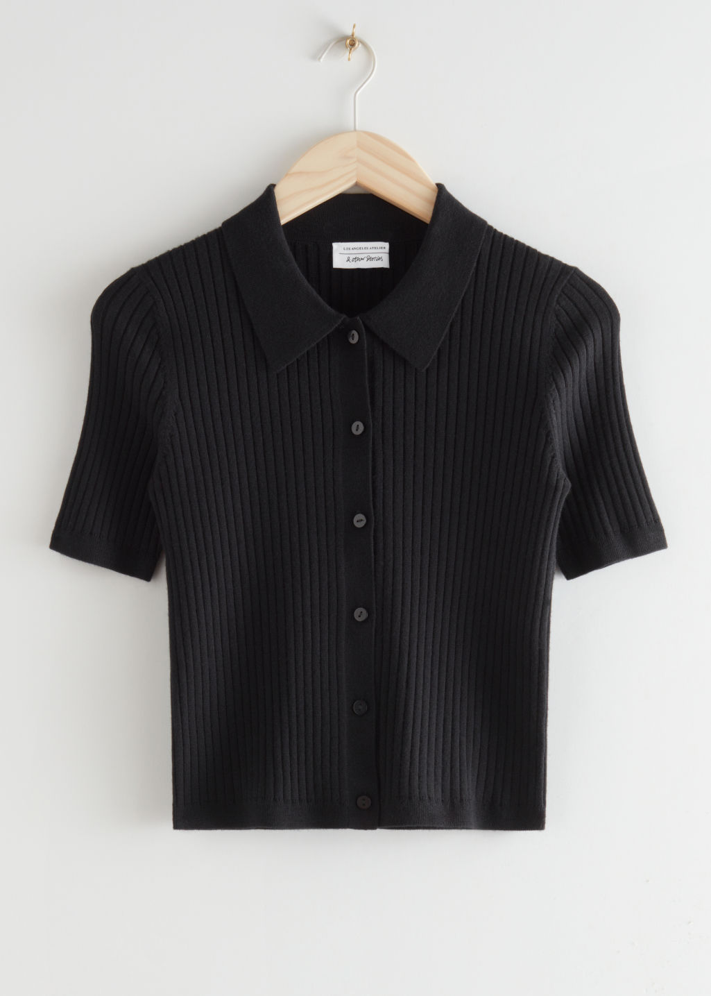 Fitted Button Up Knit Top - Black - Tops & T-shirts - & Other Stories - Click Image to Close