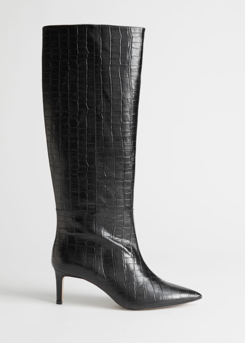 Croc Leather Knee High Boots - Black Croc - Knee high boots - & Other Stories