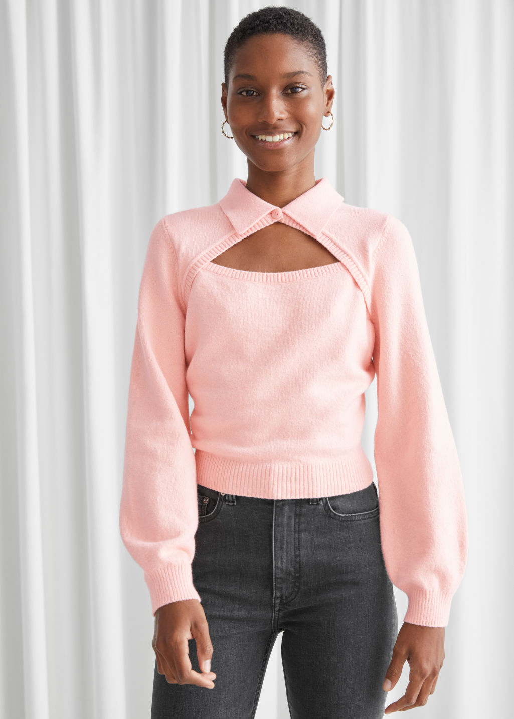 Knitted Cut Out Collar Top - Light Pink - Sweaters - & Other Stories