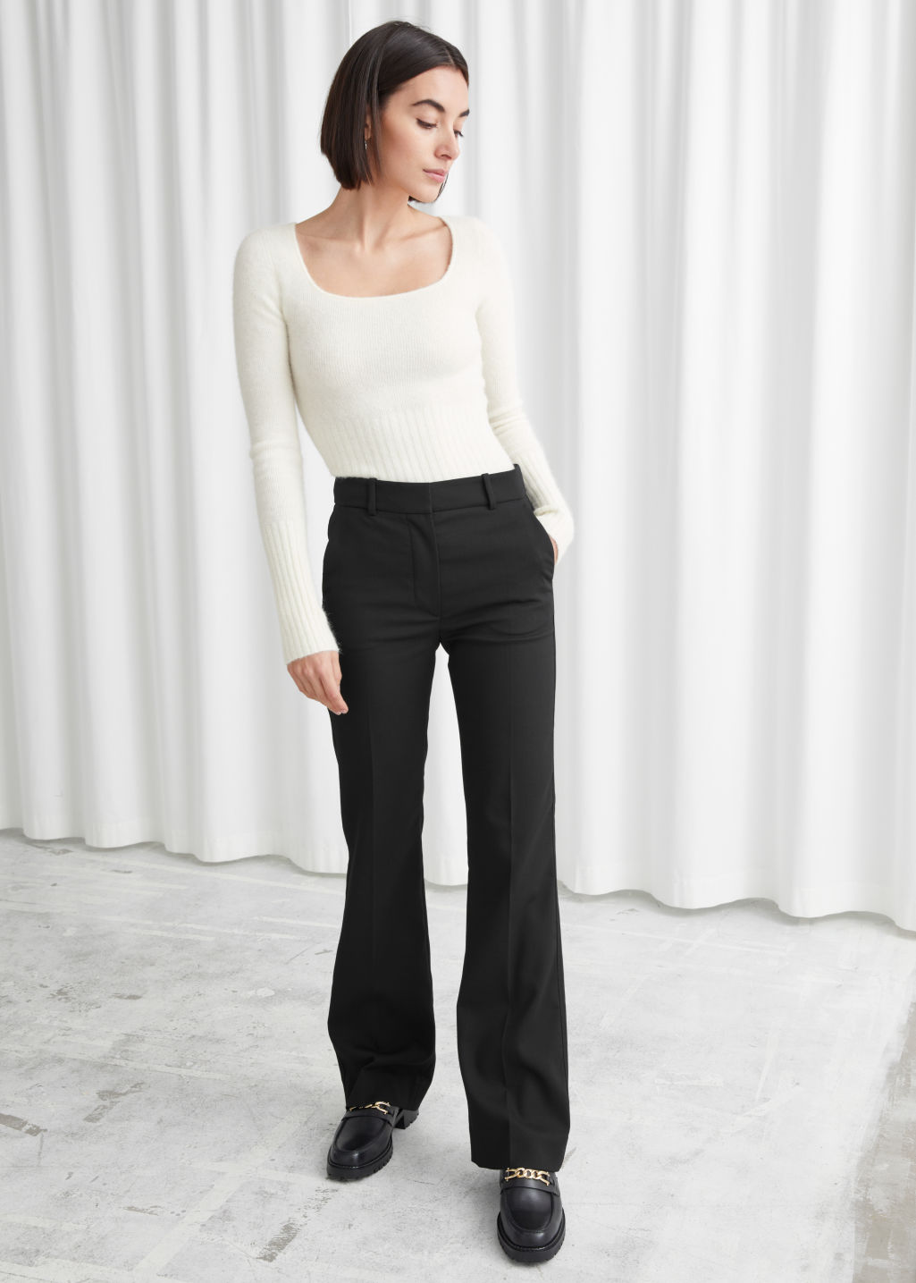 Slim Flared High Waist Trousers - Black - Slim Fit Trousers - & Other Stories
