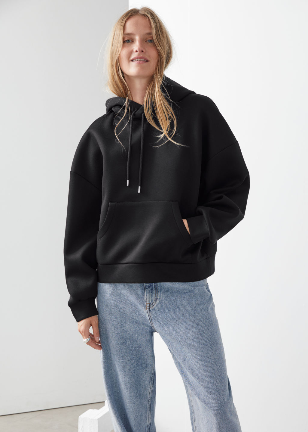 Cropped Boxy Scuba Hoodie - Black - Sweatshirts & Hoodies - & Other Stories - Click Image to Close