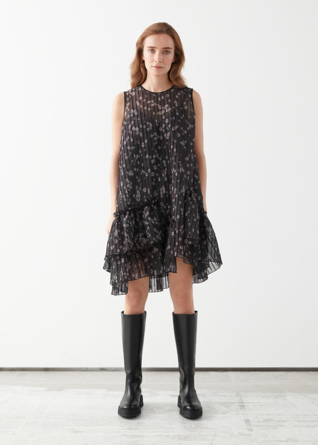 Voluminous Asymmetrical Ruffle Mini Dress - Black Print - Mini dresses - & Other Stories - Click Image to Close