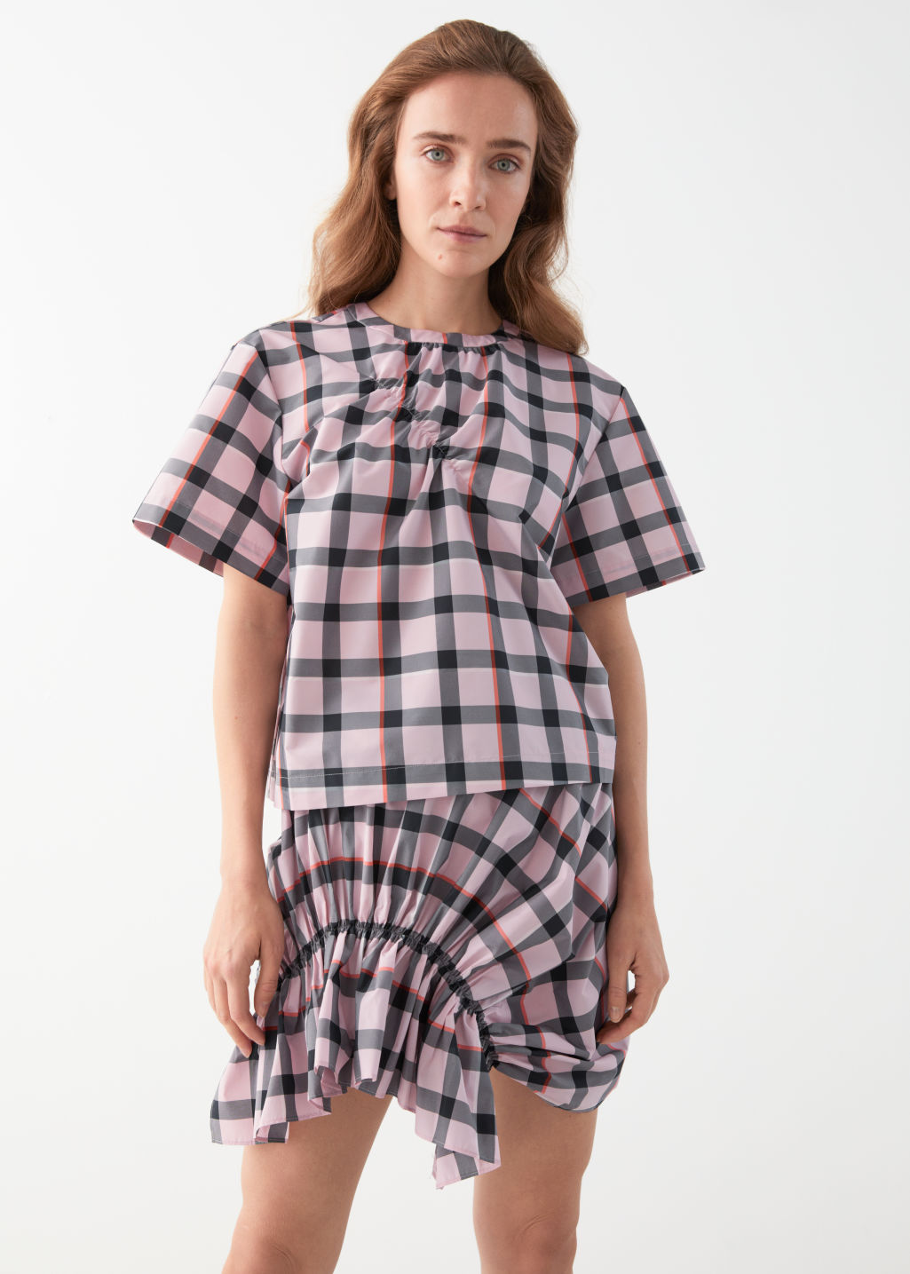 Gathered Check Top - Pink Checks - Tops & T-shirts - & Other Stories - Click Image to Close