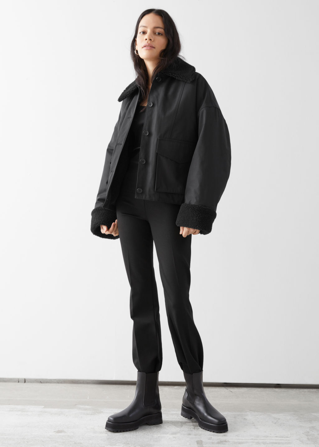Buttoned Boxy Faux Fur Sherpa Jacket - Black - Jackets - & Other Stories