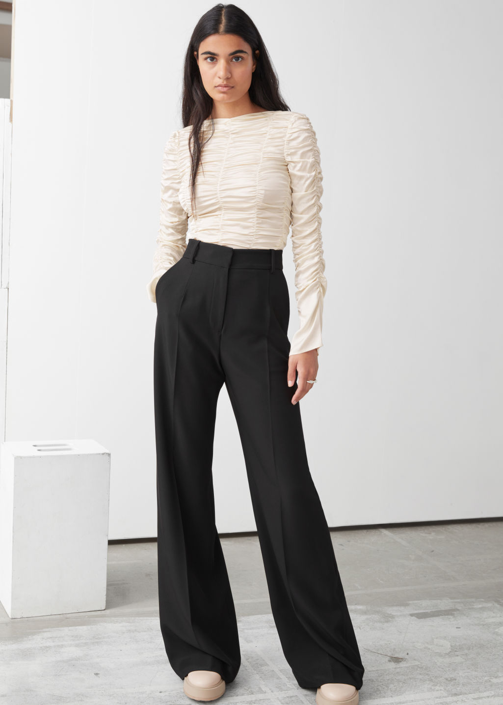 Wide Flared Trousers - Black - Trousers - & Other Stories - Click Image to Close