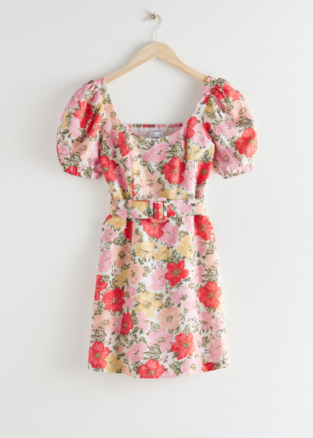 Belted Puff Sleeve Mini Dress - Pink Florals - Mini dresses - & Other Stories - Click Image to Close