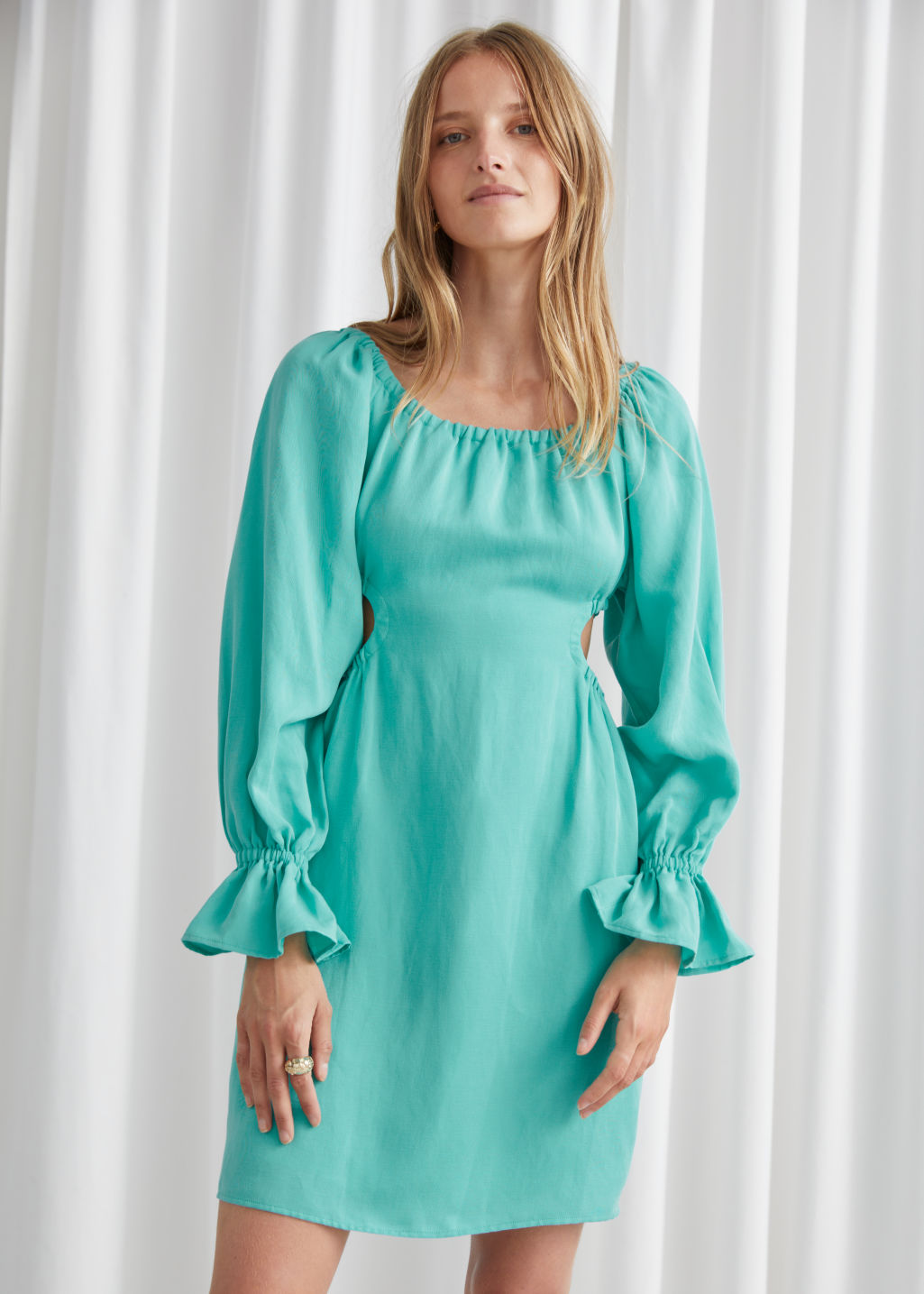 Off Shoulder Cut Out Mini Dress - Turquoise - Mini dresses - & Other Stories - Click Image to Close