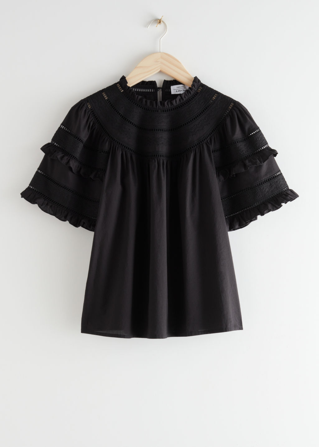 Ruffled A-Line Embroidery Blouse - Black - Blouses - & Other Stories