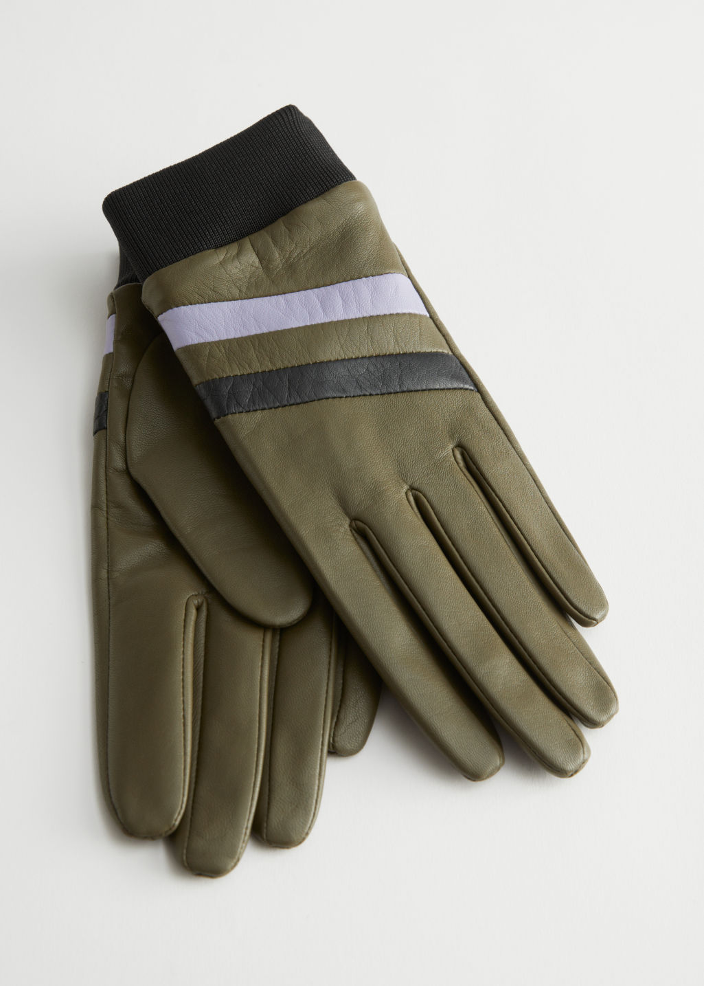 Striped Leather Gloves - Green - Gloves - & Other Stories