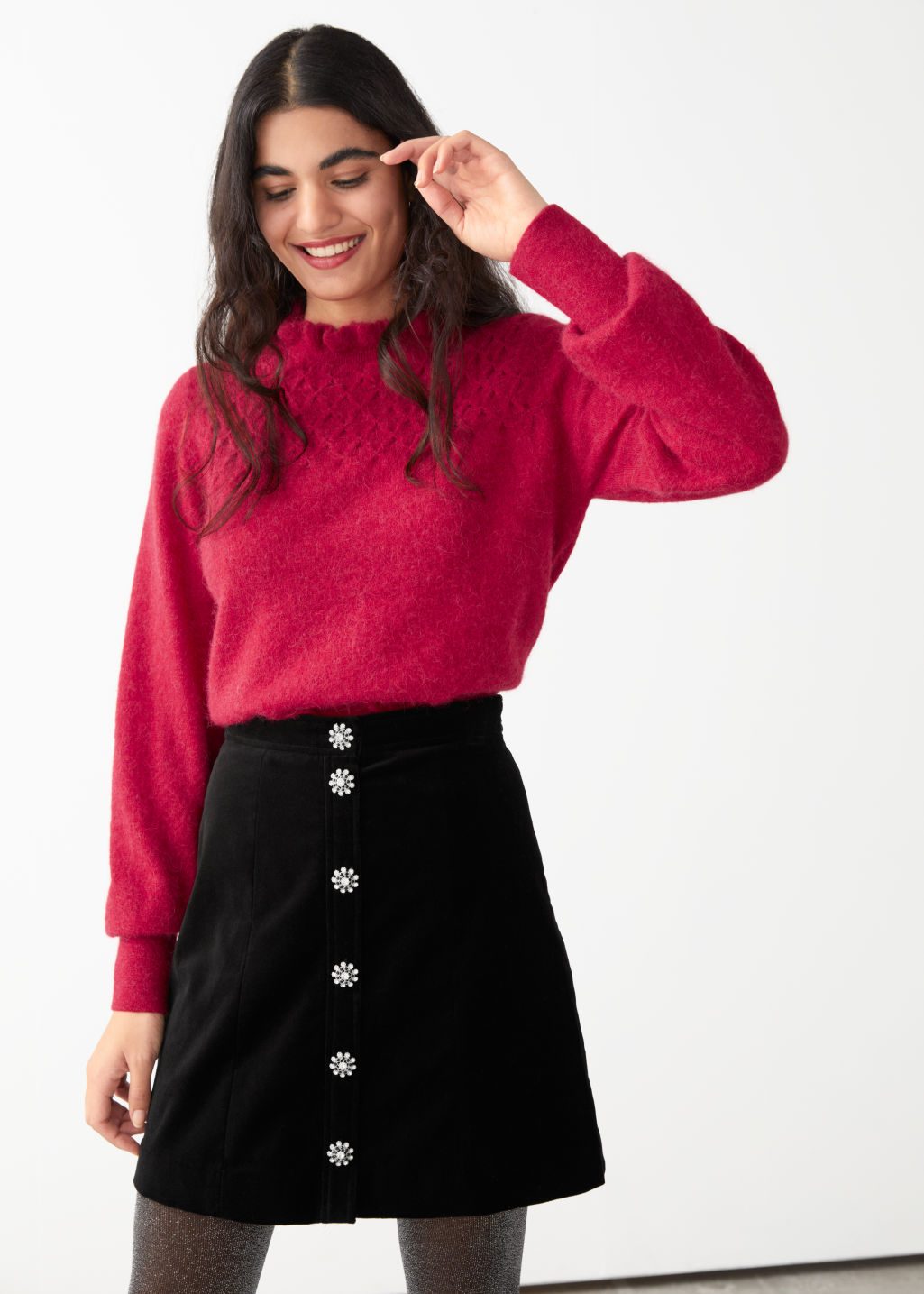 Ruffled Collar Wool Knit Sweater - Red - Sweaters - & Other Stories