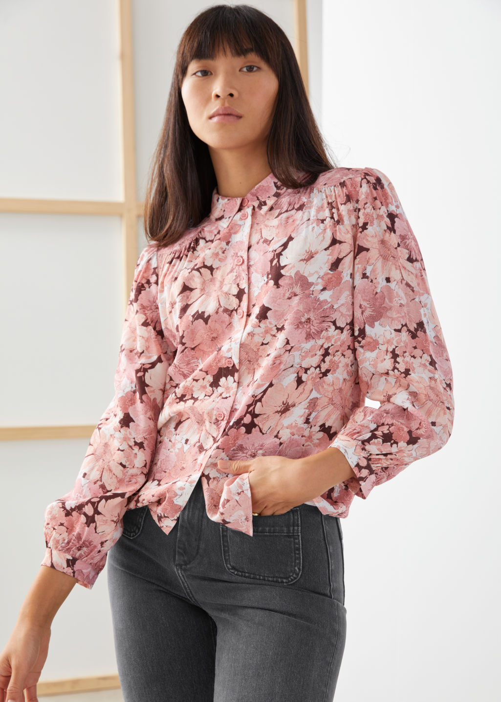 Long Sleeve Button Up Blouse - Pink Florals - Blouses - & Other Stories