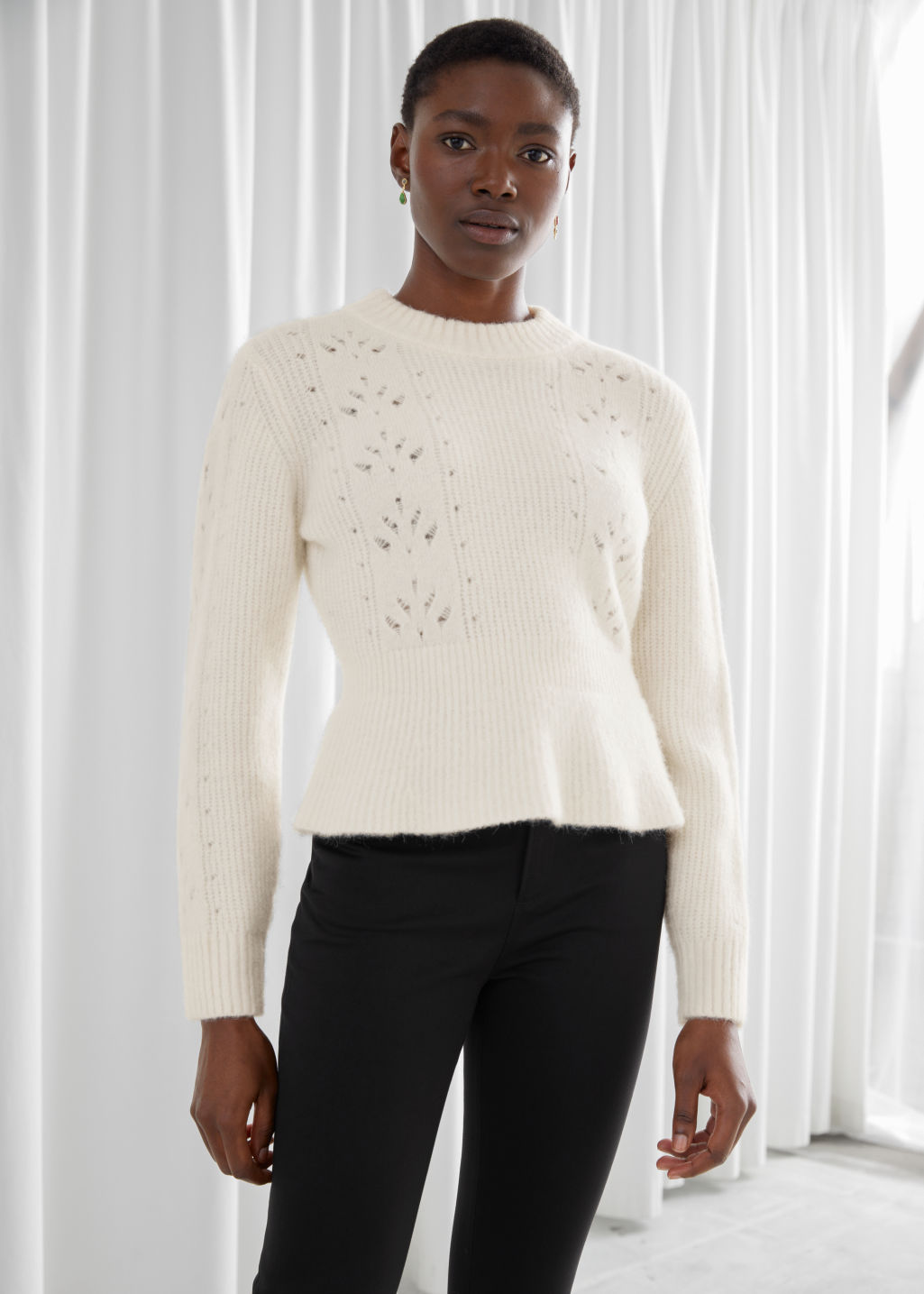 Mock Neck Peplum Knit Sweater - White - Sweaters - & Other Stories