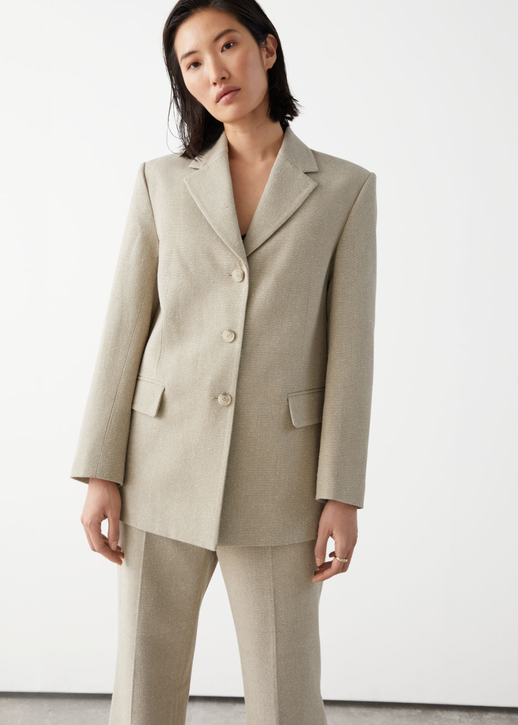Relaxed Long Silk Blazer - Oatmeal - Blazers - & Other Stories - Click Image to Close
