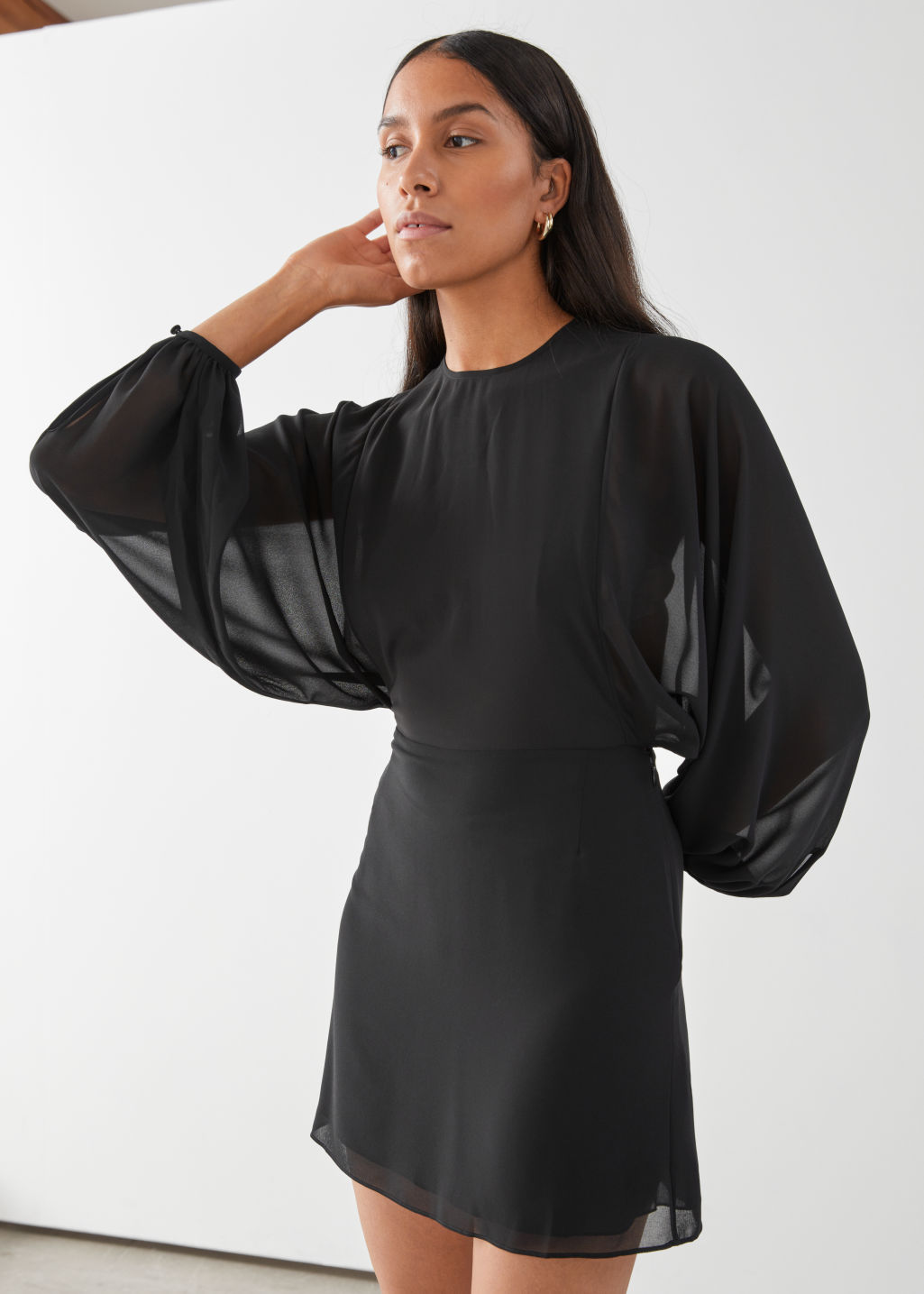 Buttoned Voluminous Sleeve Mini Dress - Black - Mini dresses - & Other Stories