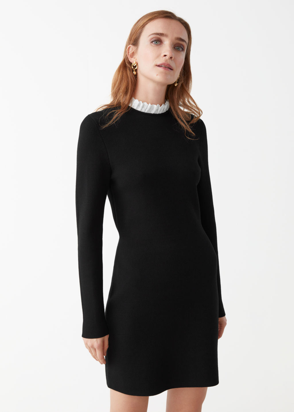 Jacquard Lace Collar Mini Dress - Black - Mini dresses - & Other Stories