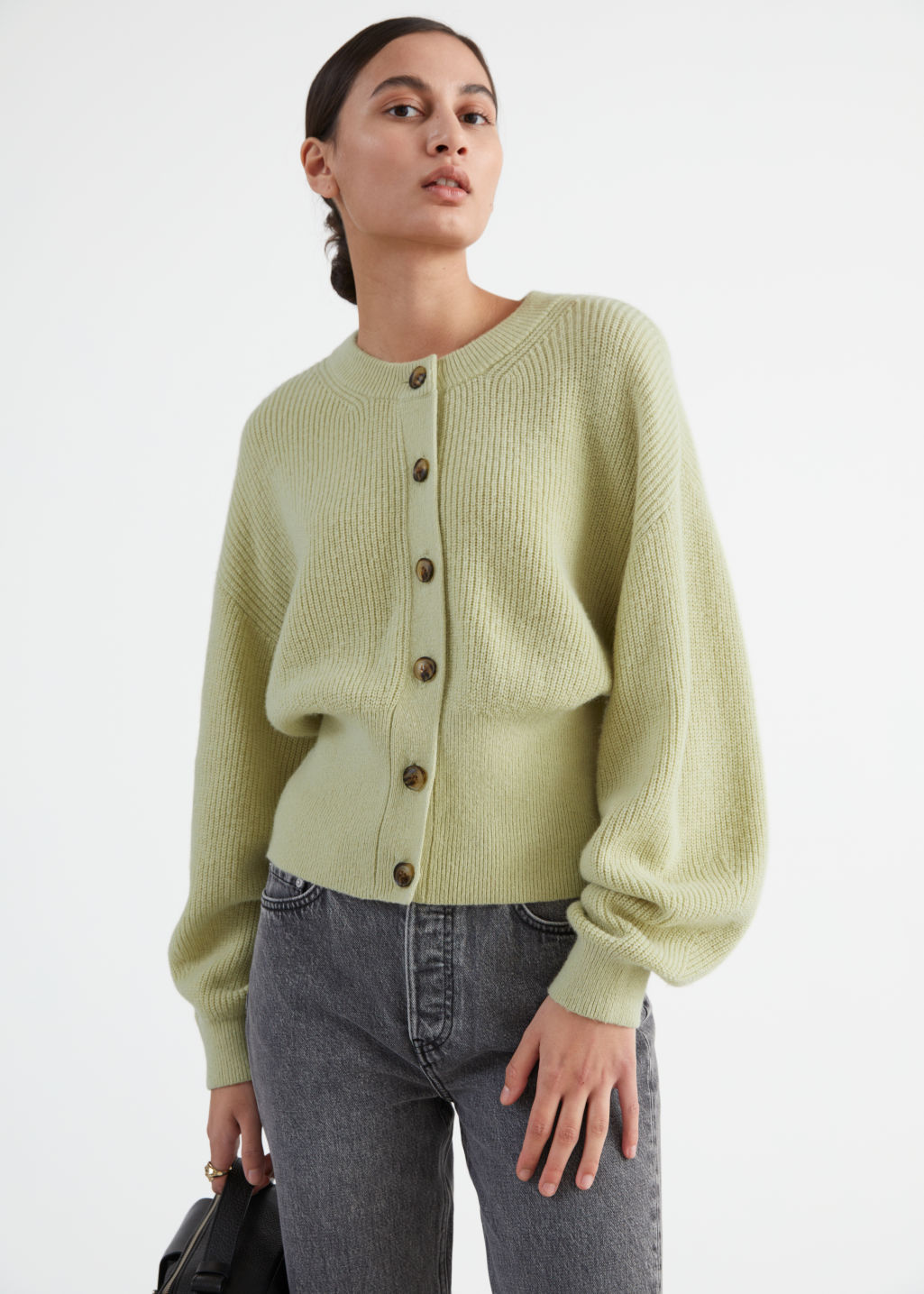 Ribbed Merino Yak Blend Cardigan - Green - Cardigans - & Other Stories - Click Image to Close