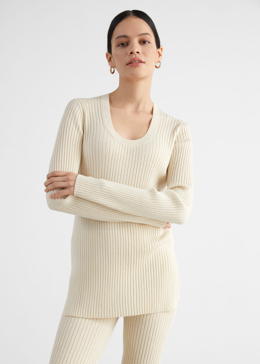 Fitted Mulberry Silk Blend Rib Jumper - Cream - Sweaters - & Other Stories - Click Image to Close