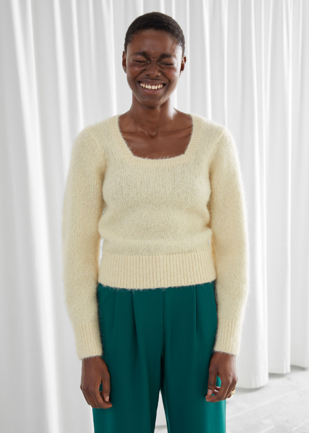 Voluminous Sleeve Square Neck Top - Light Yellow - Sweaters - & Other Stories