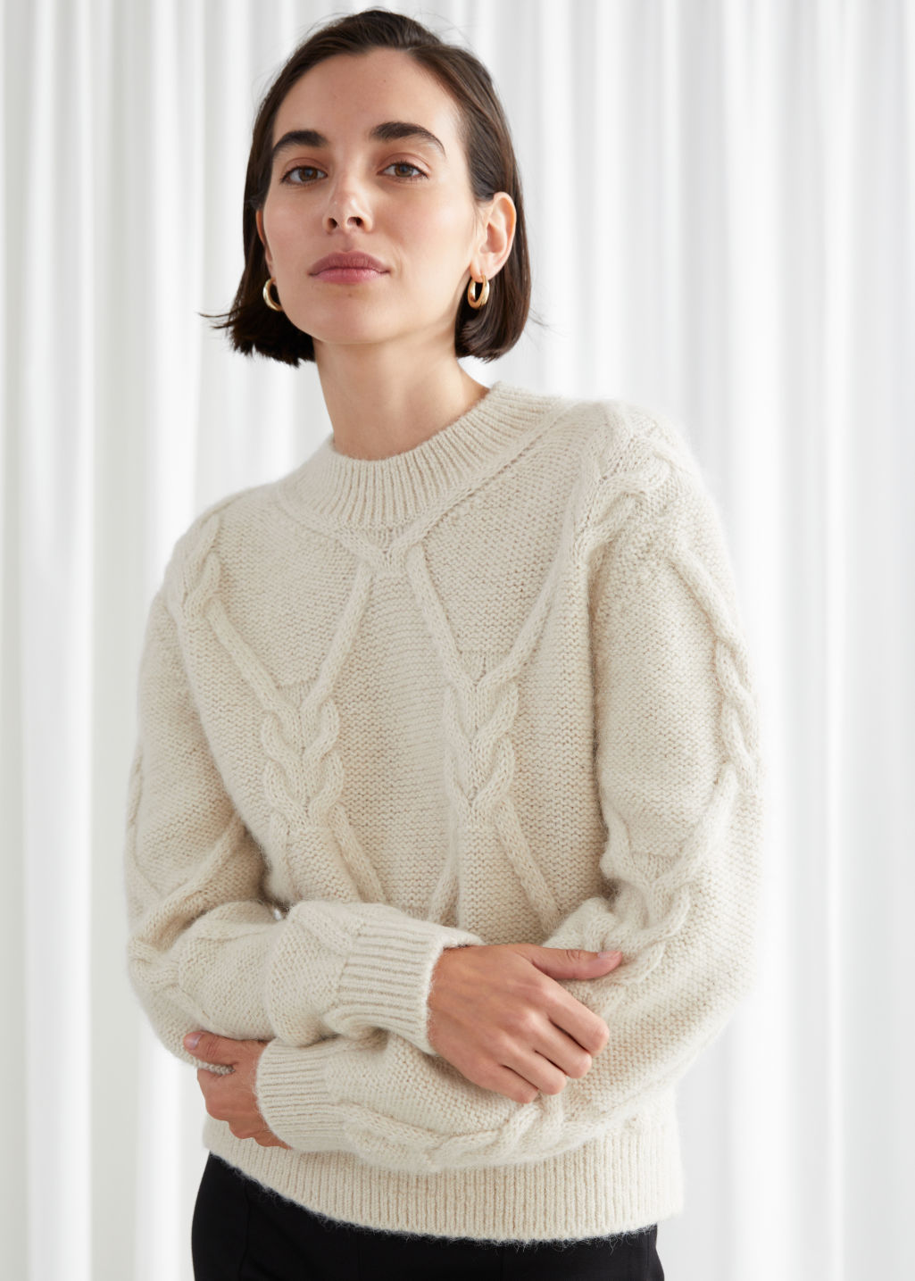 Open Back Cable Knit Sweater - Light Beige - Sweaters - & Other Stories - Click Image to Close