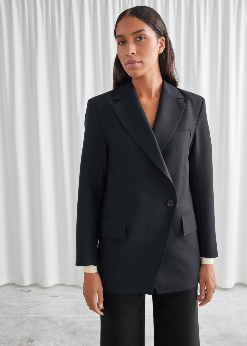 Oversized Asymmetric Single Breasted Blazer - Black - Blazers - & Other Stories - Click Image to Close