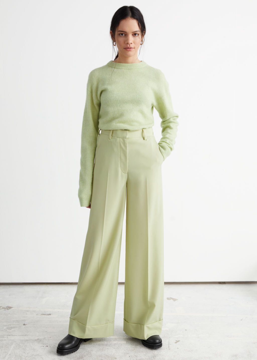 Wide Press Crease Trousers - Light Yellow - Trousers - & Other Stories - Click Image to Close