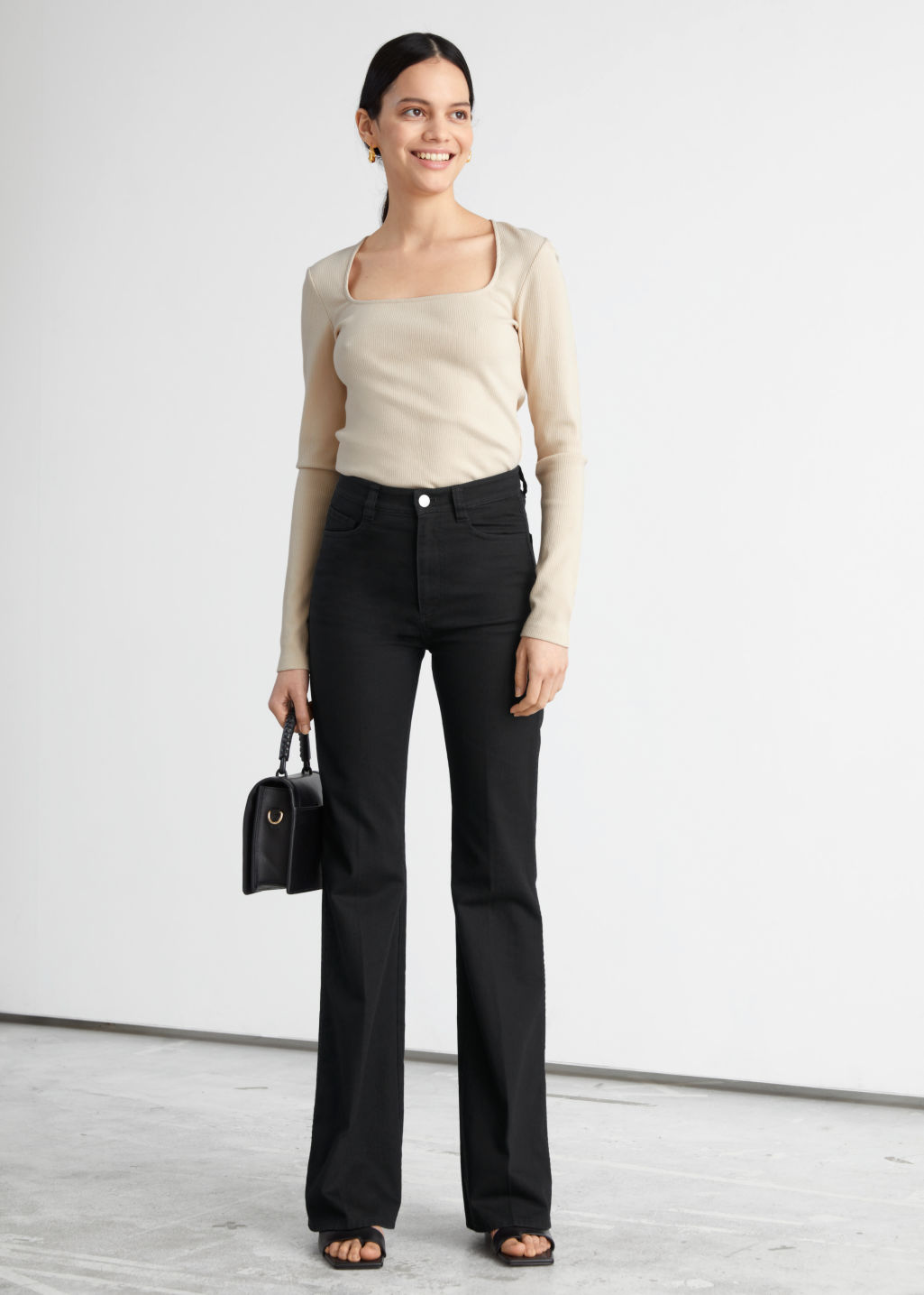Flared Cotton Trousers - Black - Trousers - & Other Stories - Click Image to Close