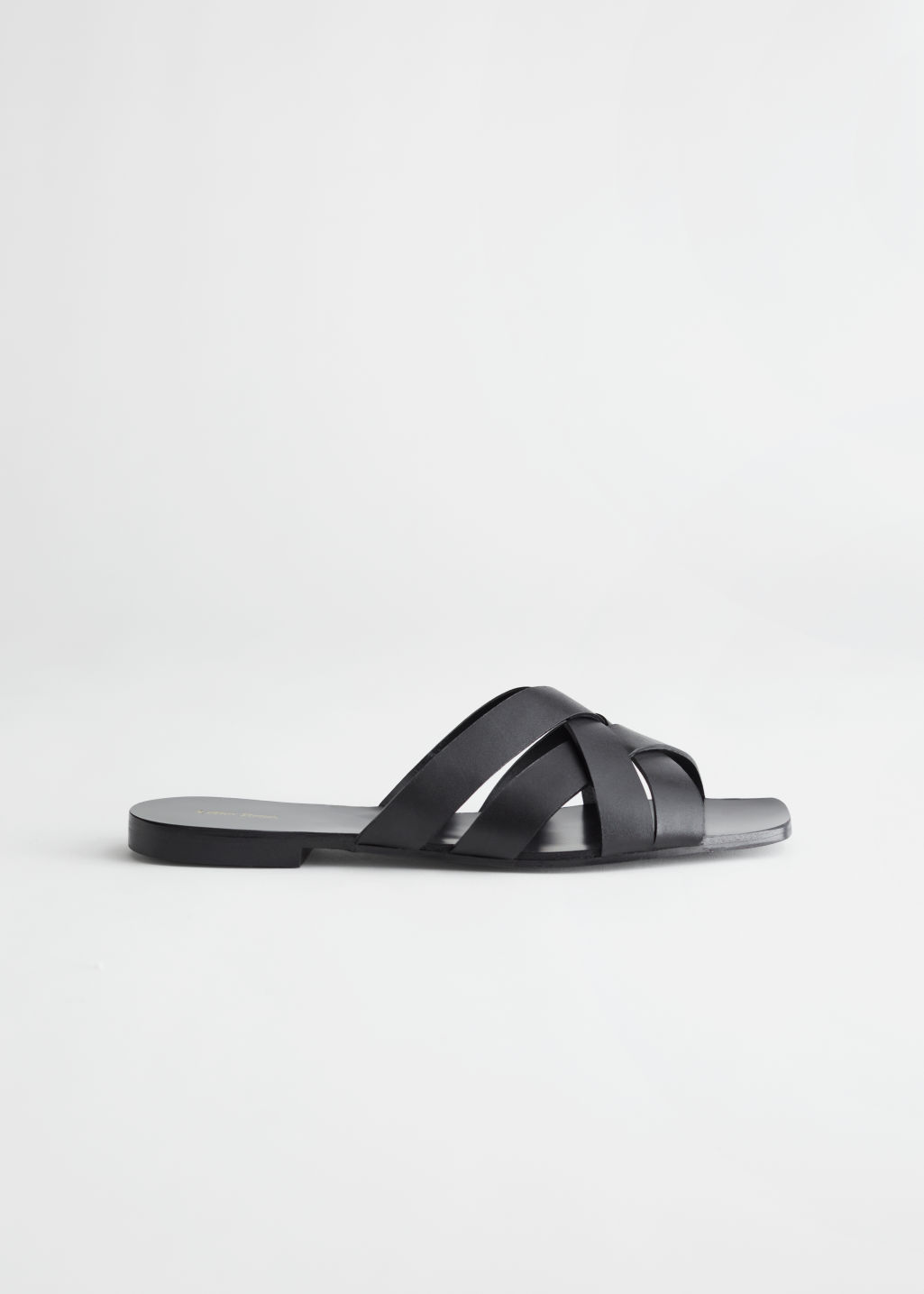 Braided Strap Leather Sandals - Black - Flat sandals - & Other Stories